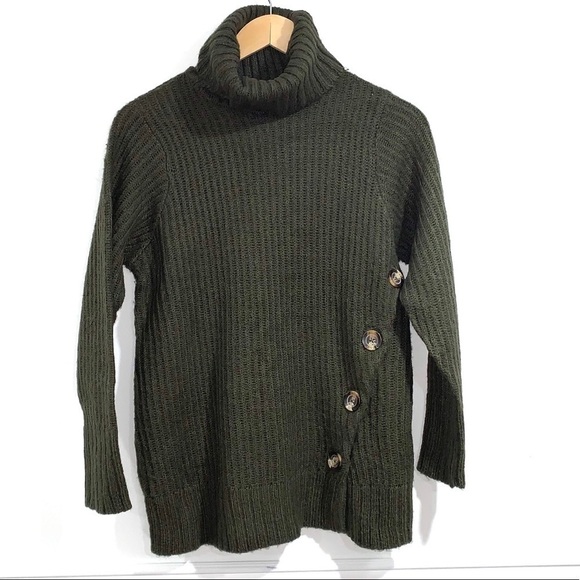 Cloth turtleneck sweater splice green knit NEW NWT button detail‎ - Picture 1 of 6